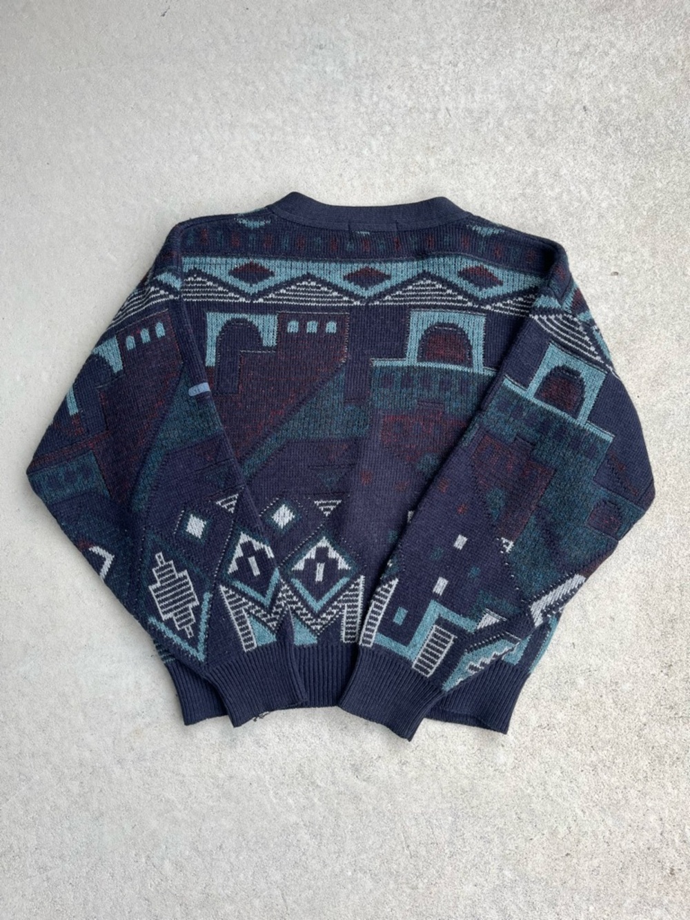 Geometric Pattern Navy Cardigan - Men - Picture 5 of 5